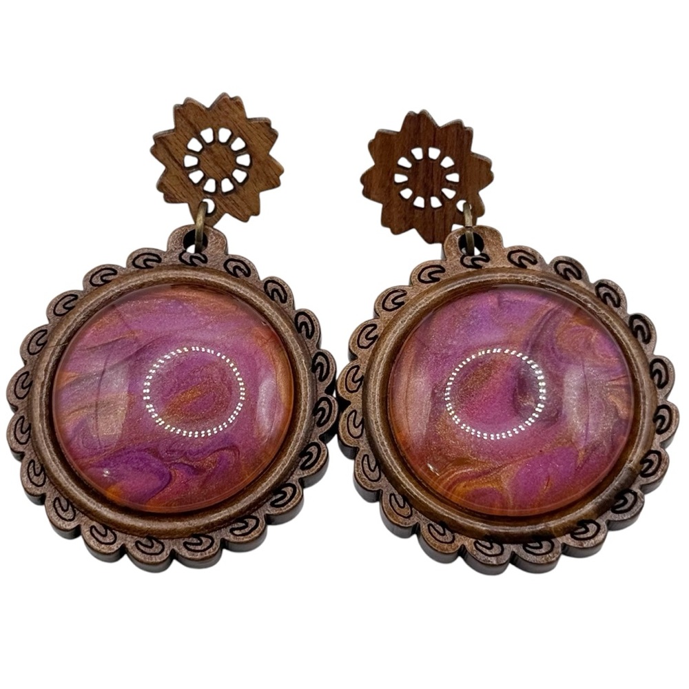 Elegant Wooden burgundy orange Earrings